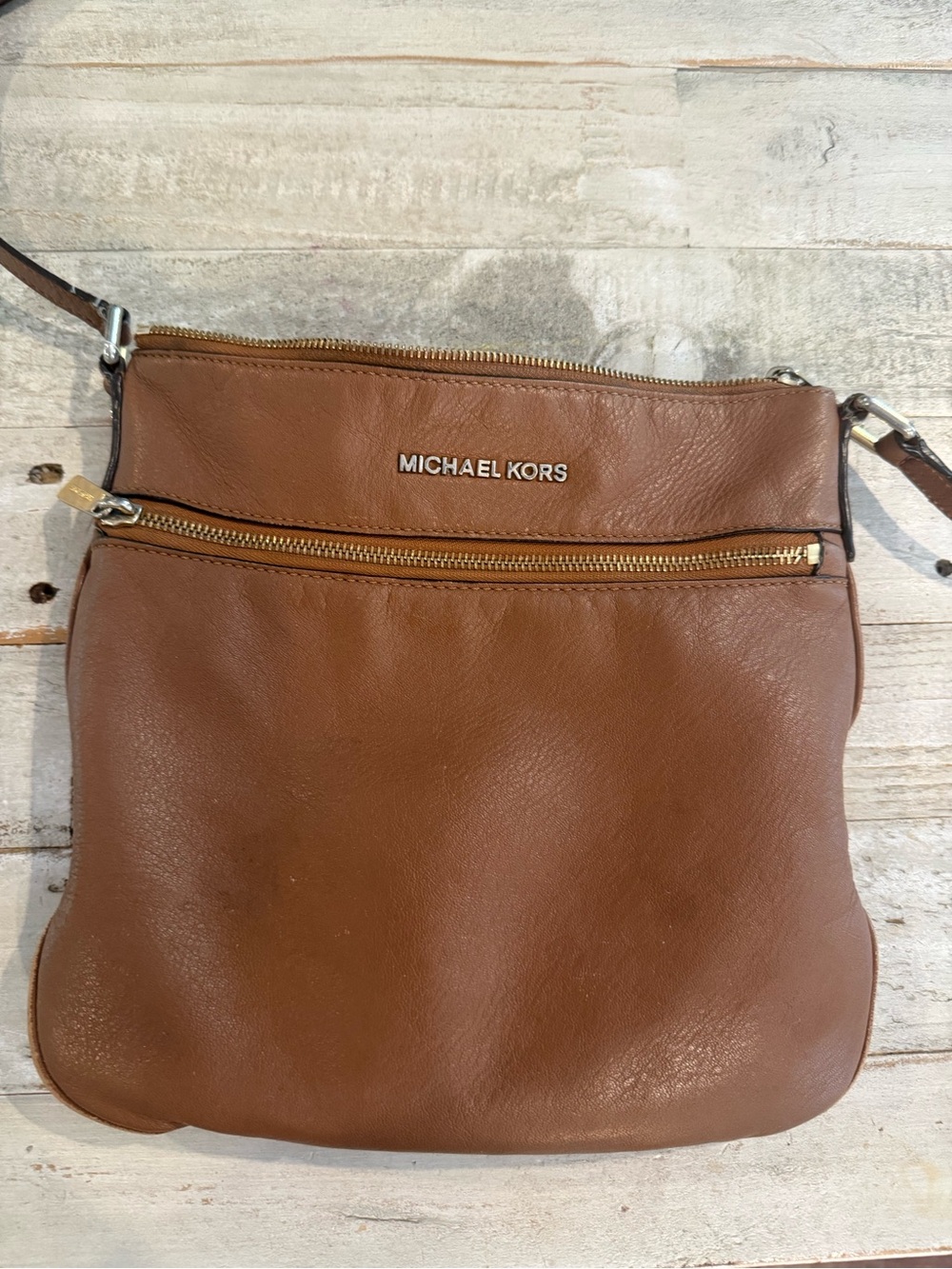 Michael Kors Cognac Leather Crossbody Bag with Gold Hardware